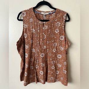 Casa Cabana Brown Floral Sleeveless Top Tank Linen Blend Size XL NWT